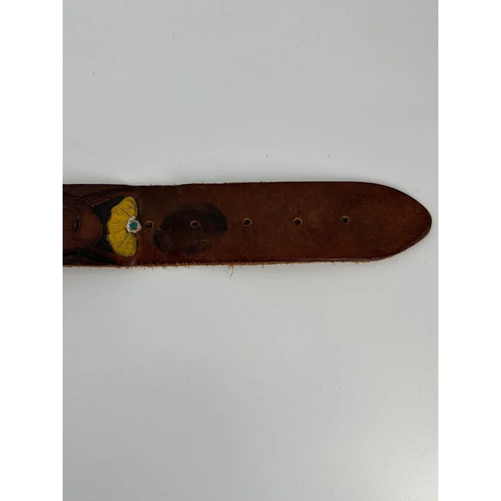 Vintage Hand Tooled Leather Belt David Name Personalized Western Floral Brown